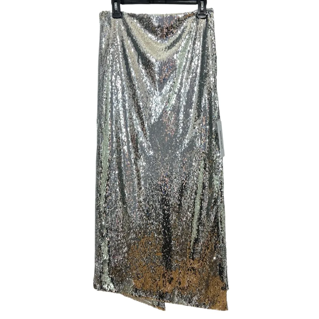 ZAFFORI silver sequin shiny diagonal maxi skirt XS - Image 2
