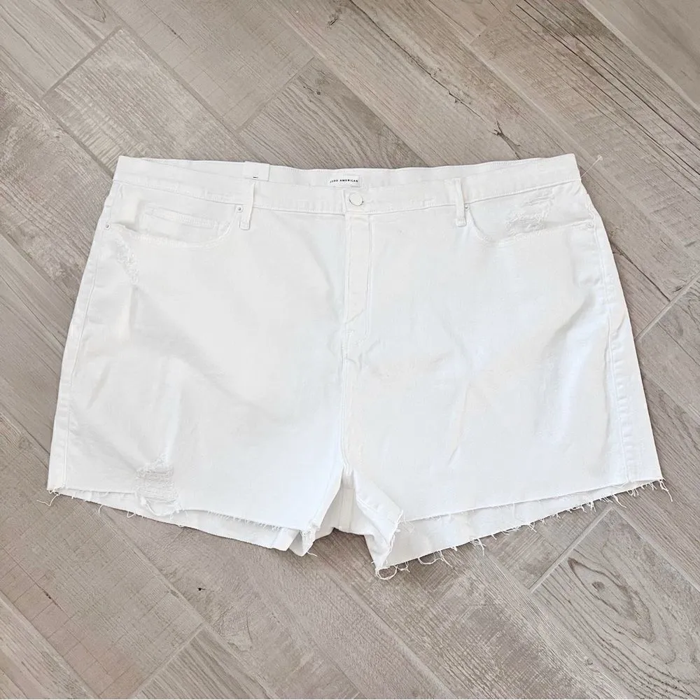 NWT Good American Good '90s High Waist White Denim Cutoff Short Size 22 - Image 8