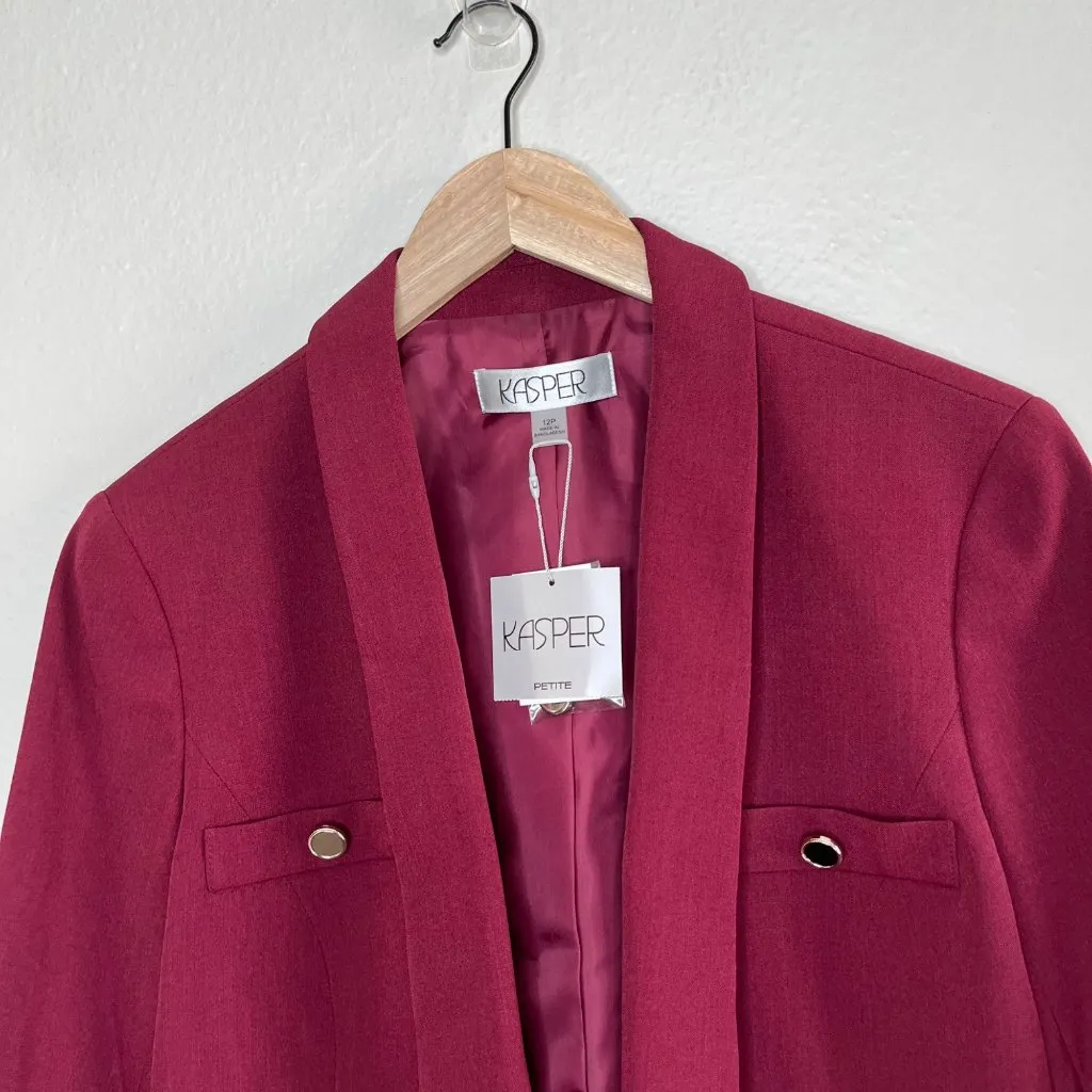 Kasper Womens Petite Burgundy Red Open Front Shawl Collar Blazer Size 12P - Image 5