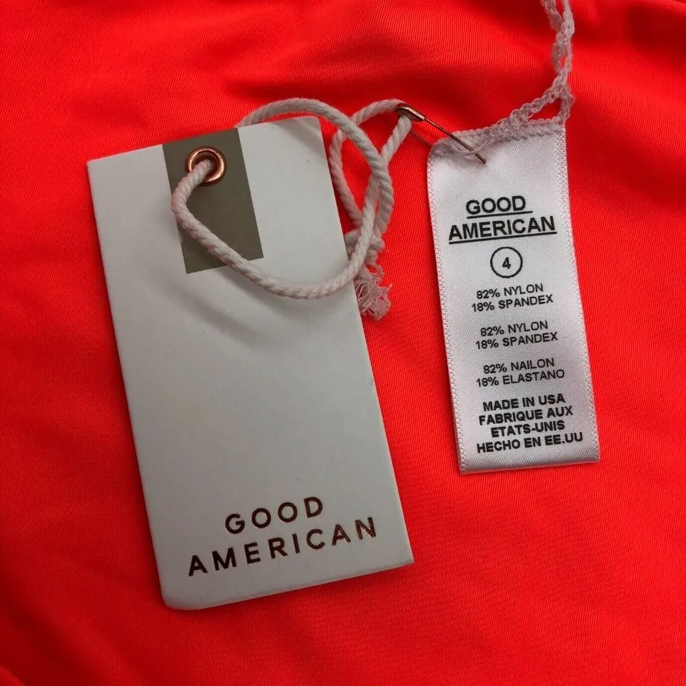 Good American Better Cheeky Bikini Bottom Stretch High Waist Neon Orange 4 US XL - Image 3