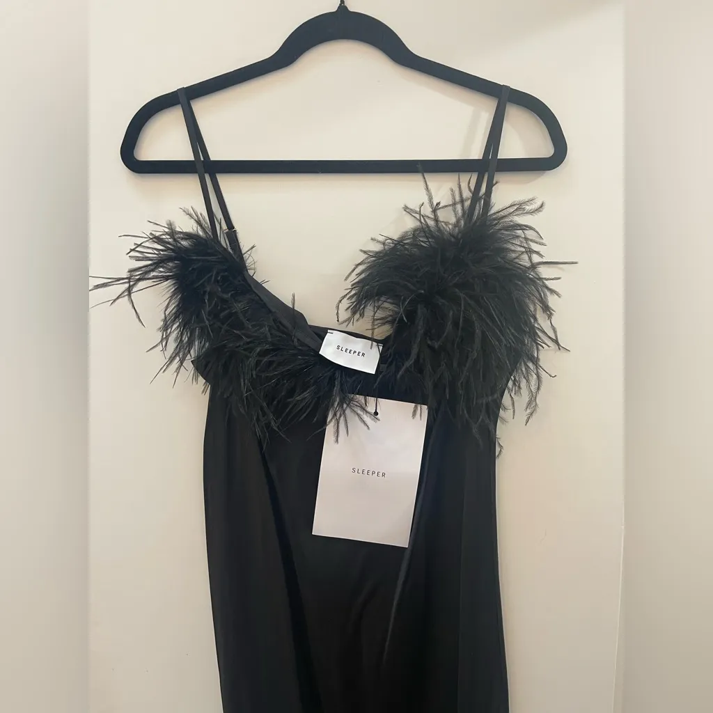 NWT Sleeper Boheme Midi Dress size Large L black feathers slip Tuckernuck - Image 11