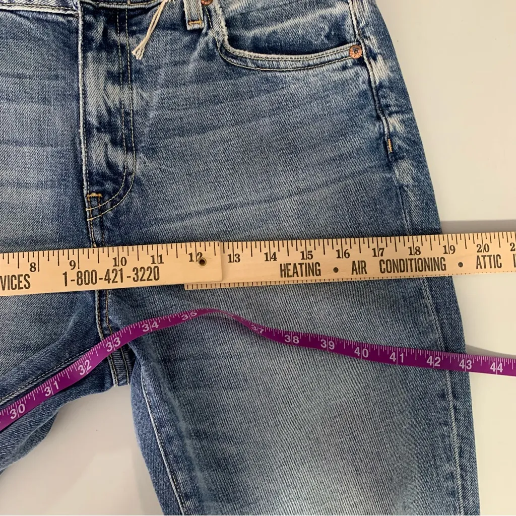 Trave 28 NEW Faye Slim Bootcut Slit Jeans Stone Wash Grunge Biker Distressed Kne Blue - Image 9