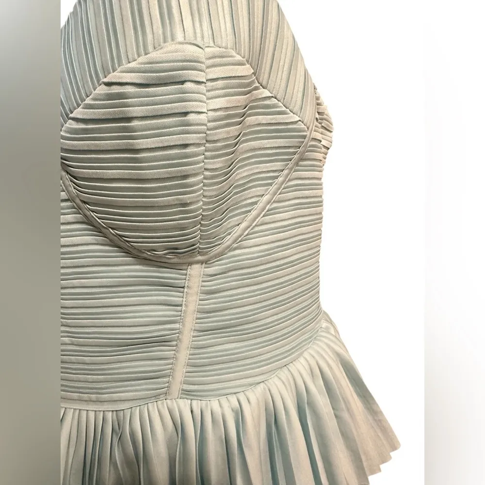 ASOS DESIGN Tall Corset Detail Pleated Tiered Maxi Dress In Dusty Blue Size 16 - Image 9