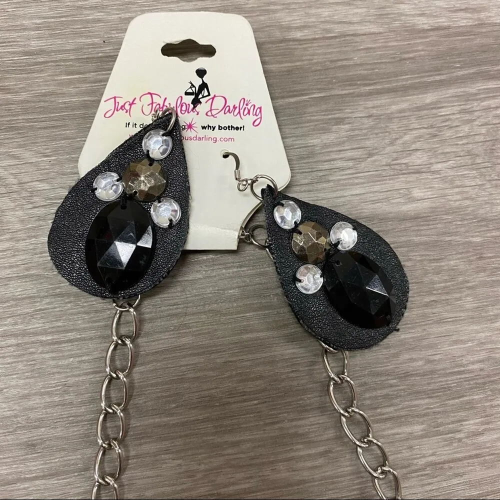 Necklace and Earring Set Black Leather - Image 5