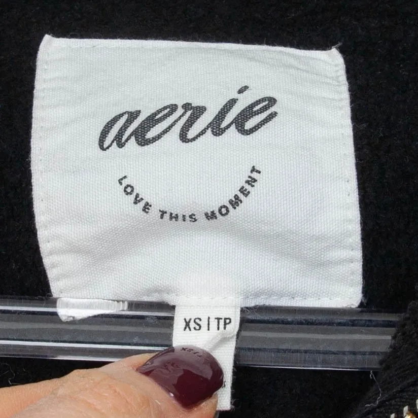 Aerie Womens Hometown Holiday Quarter Zip Fleece Sherpa Sweatshirt Size XS Black - Image 5