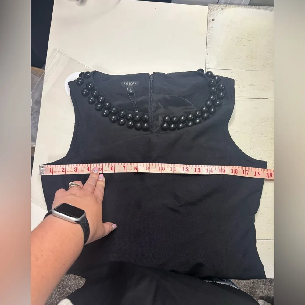 Talbots Dress Knee Length Classic Black Beaded Collar Sheath Cotton Silk Size 10 - Image 4