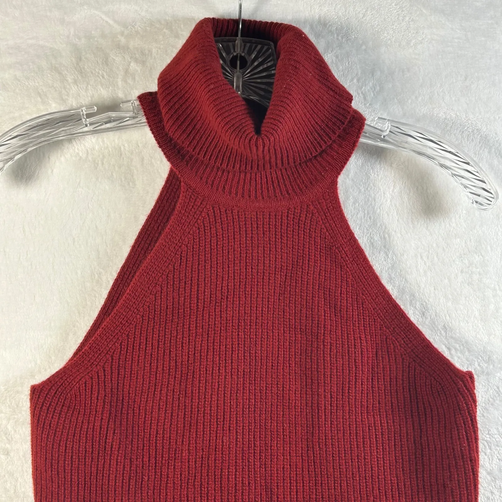 REISS Burgundy Wool Cashmere Blend Ribbed Turtleneck Sleeveless Sweater Top M - Image 7