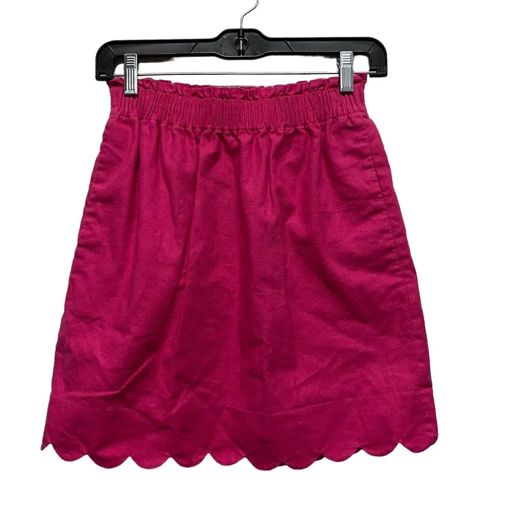 J.Crew Factory Skirt Womens 00 Pink Scalloped Hem Linen Blend Gauze Pockets - Image 2