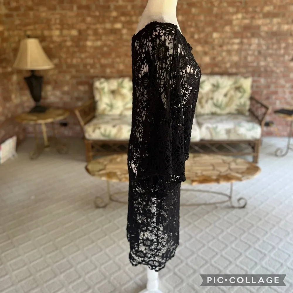 Venus Swimsuit Coverup S Black Crochet Lace Dolman Sleeve Beach Pool - Image 12