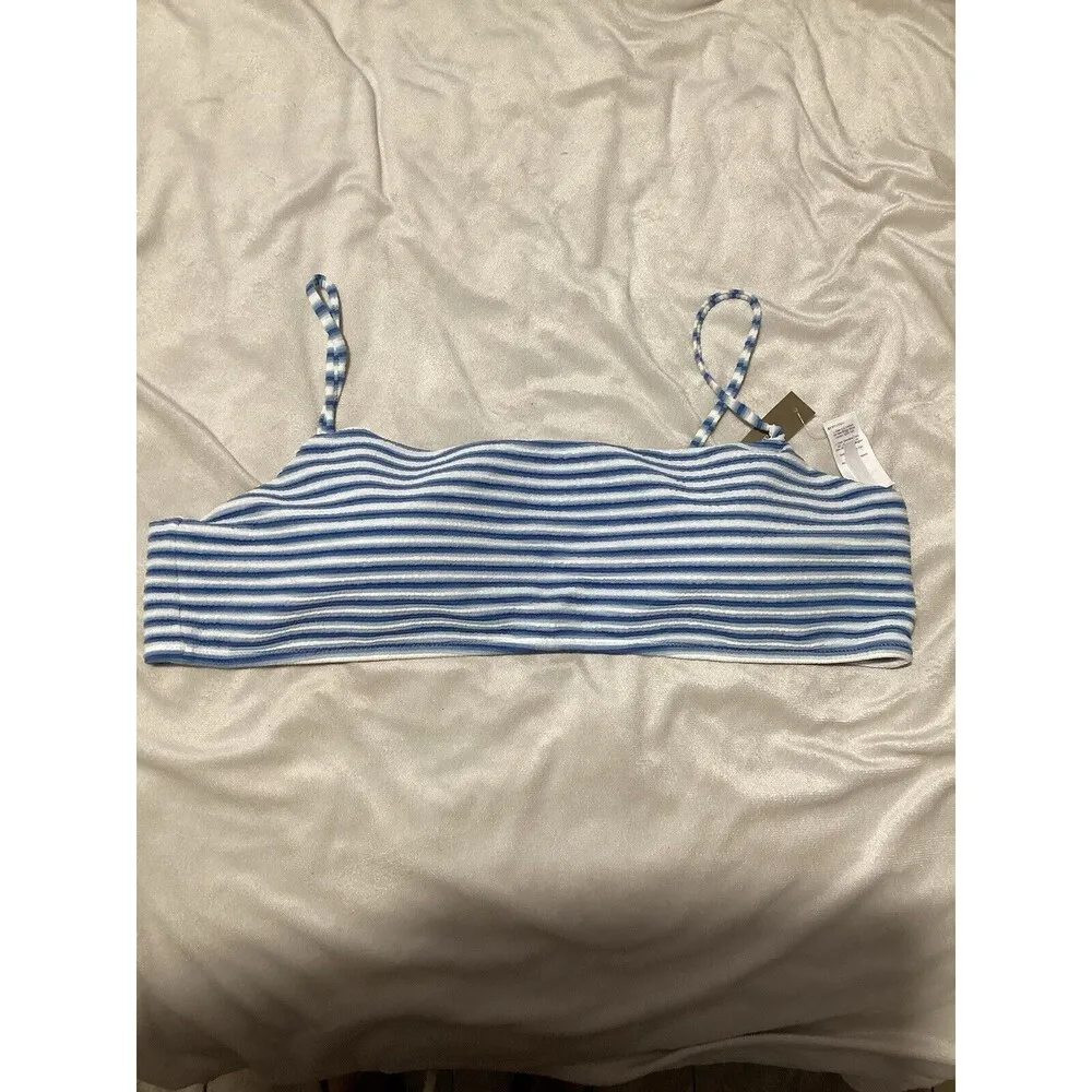 J. Crew Textured Scoopneck Blue Striped Bikini Padded Swim Top 3X - Image 2