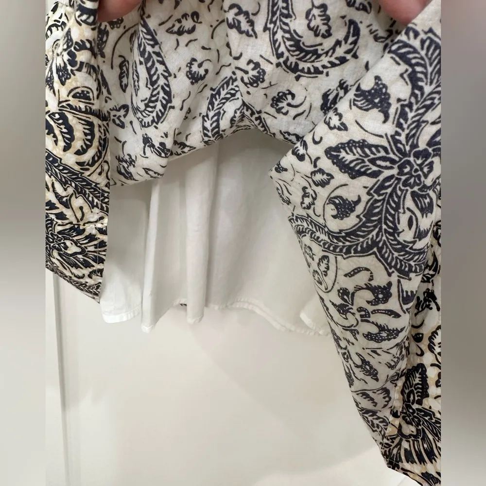 Figue Gianna Mini Dress XS Paisley Tan Blue Cotton Boho Beachy Coastal Tassel - Image 11