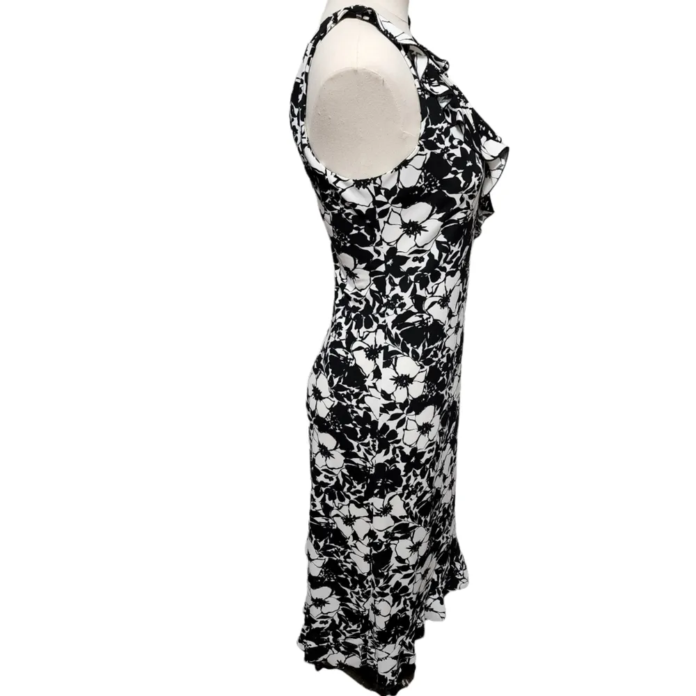 Vintage City Triangles y2k floral ruffle vneck assymetric hem dress size medium - Image 2