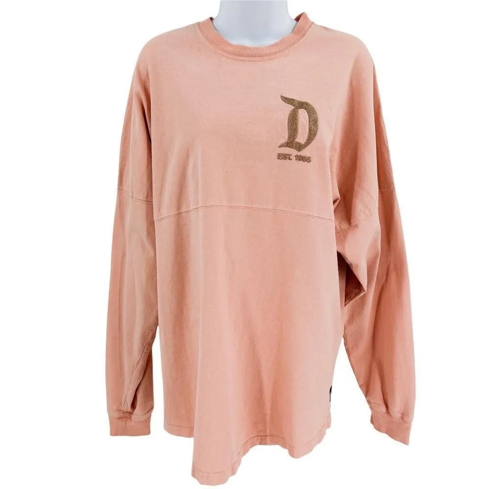 Disneyland Long Sleeve Spirit Jersey Oversized T-Shirt Peach Pink Gold Glitter - Image 13
