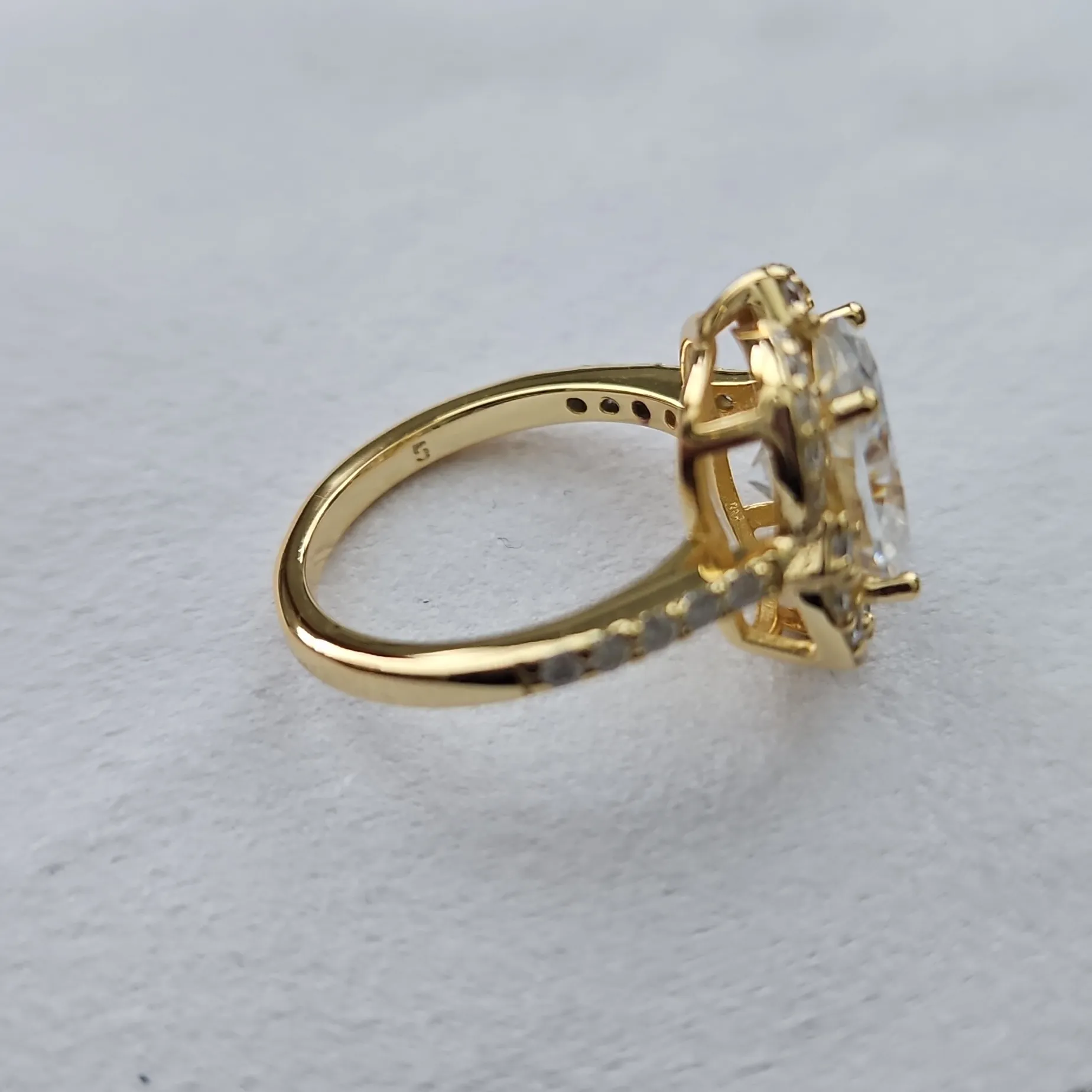 3ct Oval Scalloped Halo Iced Out Moissanite Ring. Size 5, YG Plating - Image 7