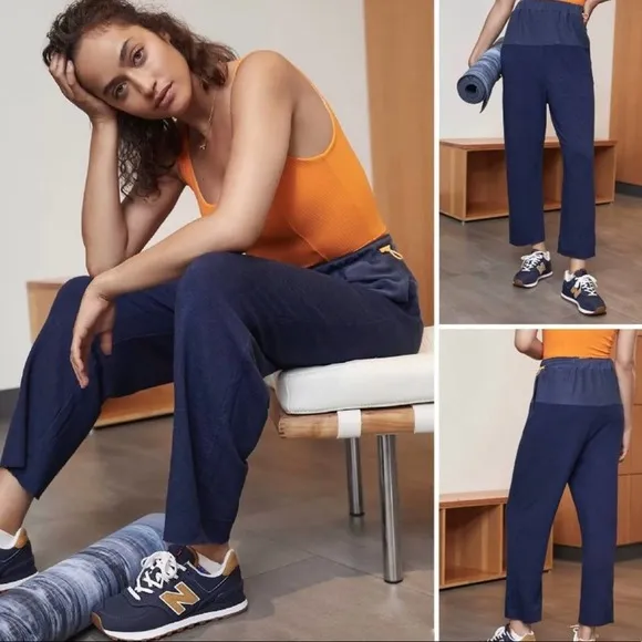 FREE PEOPLE MOVEMENT Surfside Joggers Navy Neon Orange Bungee Cord NWT SZ Small - Image 2