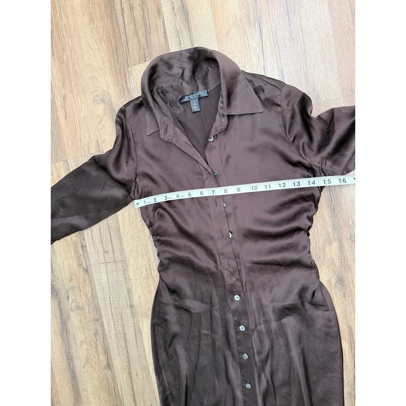 Banana Republic 100% Silk Brown Shirt Dress Petite XXS Button Front - Image 11