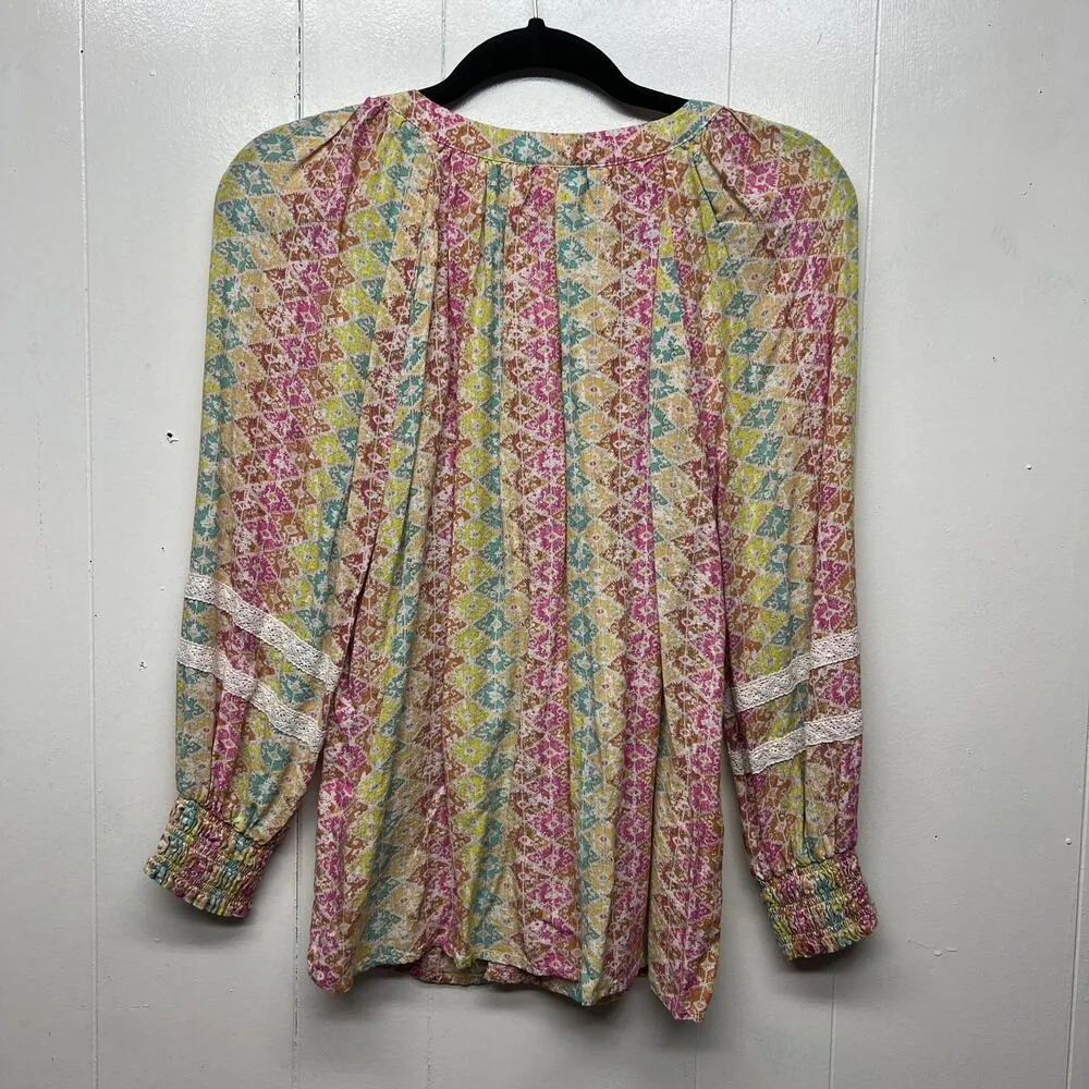 Jane & Delancey Floral Bohemian Hippie 70s Retro Tasseled Flowy Womens Top Small - Image 8