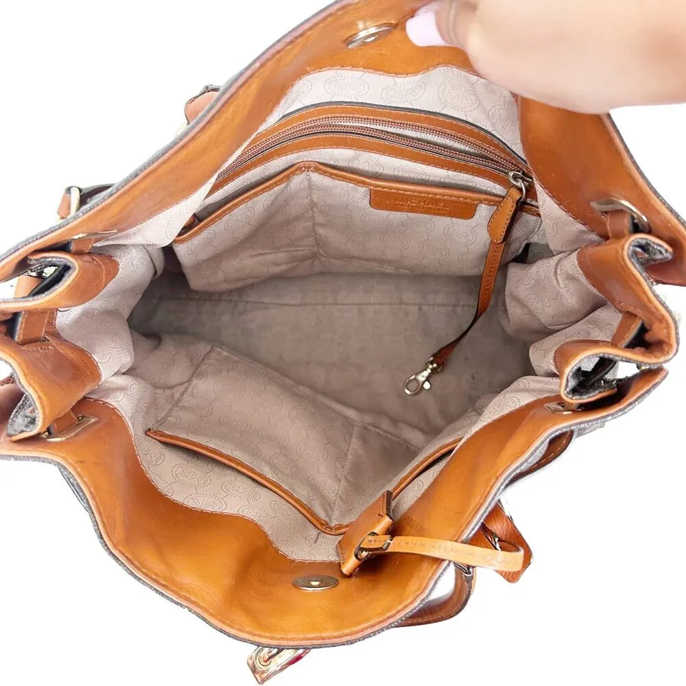 Michael Kors Hamilton Large Satchel Tote Brown Monogram - Image 5