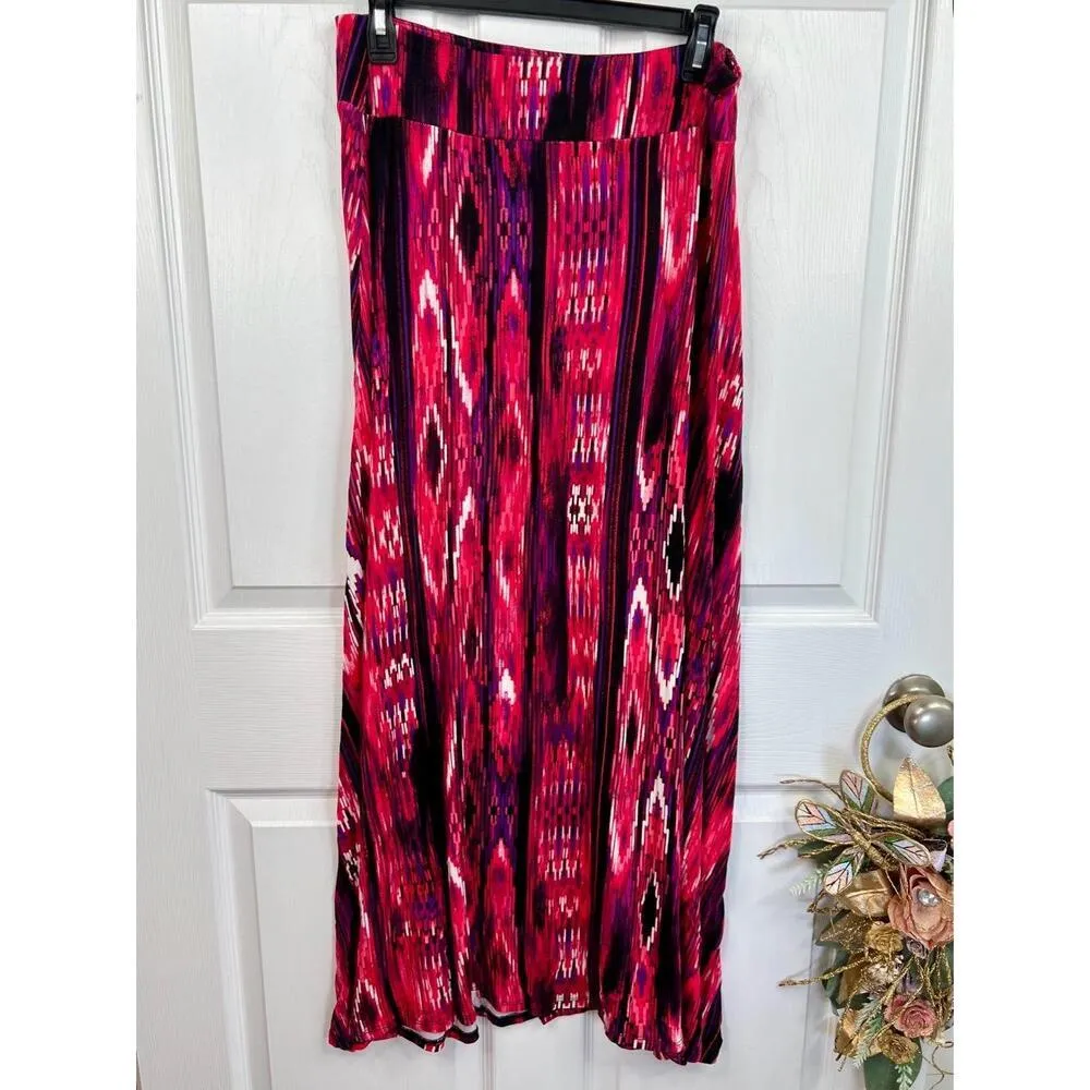 Chelsea & Theodore Boho Maxi Skirt Womens Size M Pink Multi Ikat Boho Tribal Black Size M - Image 2