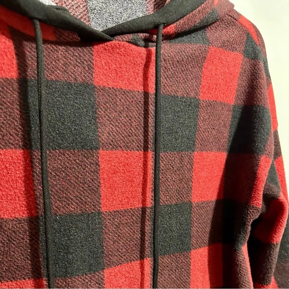 Red and Black Plaid Buffalo Check Lightweight White Birch Hoodie (962) - Image 2