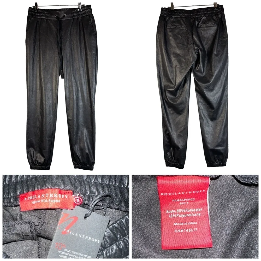 n:Philanthropy Women's Pants Black Small Vegan Leather Scarlett Drawstring Jogge - Image 4