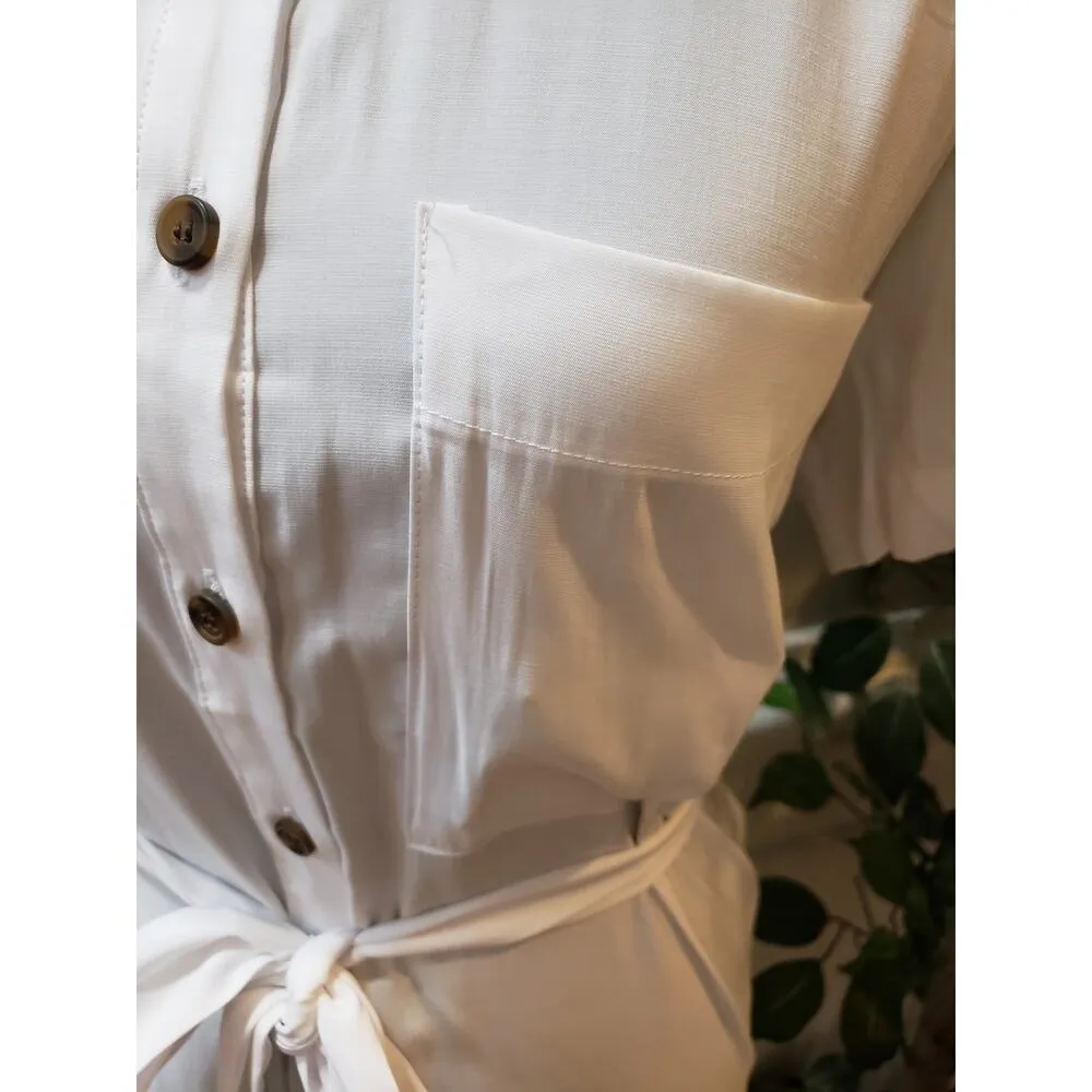 Forever 21 Shirt Dress Womens 0X White Side Pockets Belted Waist Button Front - Image 14