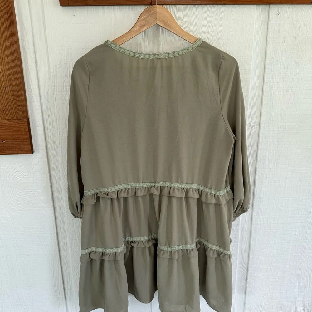 Easel Green Tiered Tunic with Ruffled Sleeves - Image 3