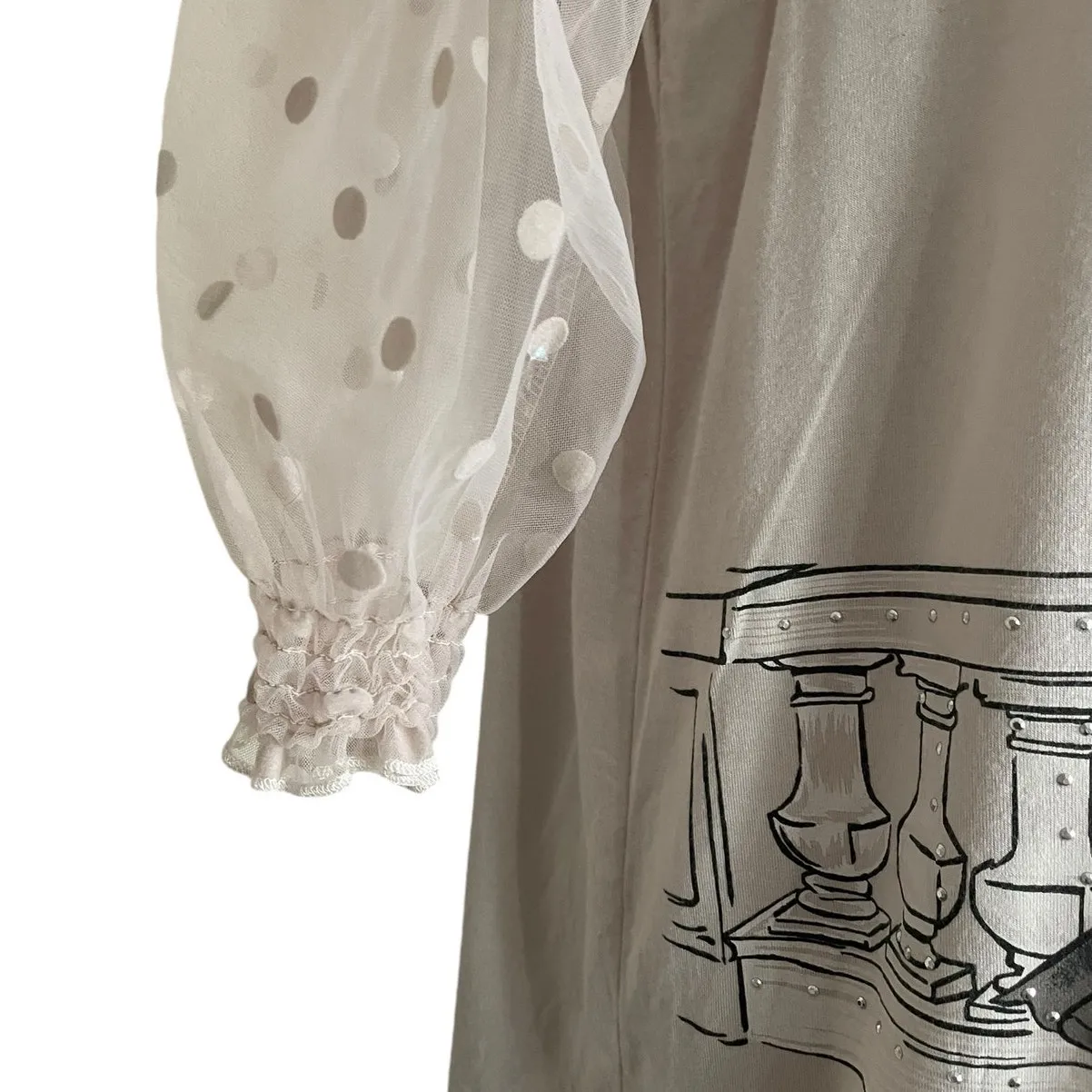 Love‎ & Lace Women Top S Eiffel Tower Sheer Net Sleeve Paris Graphic Multi Media - Image 5