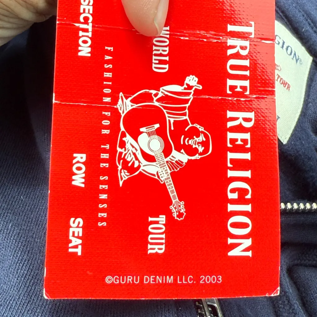 NWT True Religion Blue Fitted Long Sleeve Hoodie Size Medium - Image 10