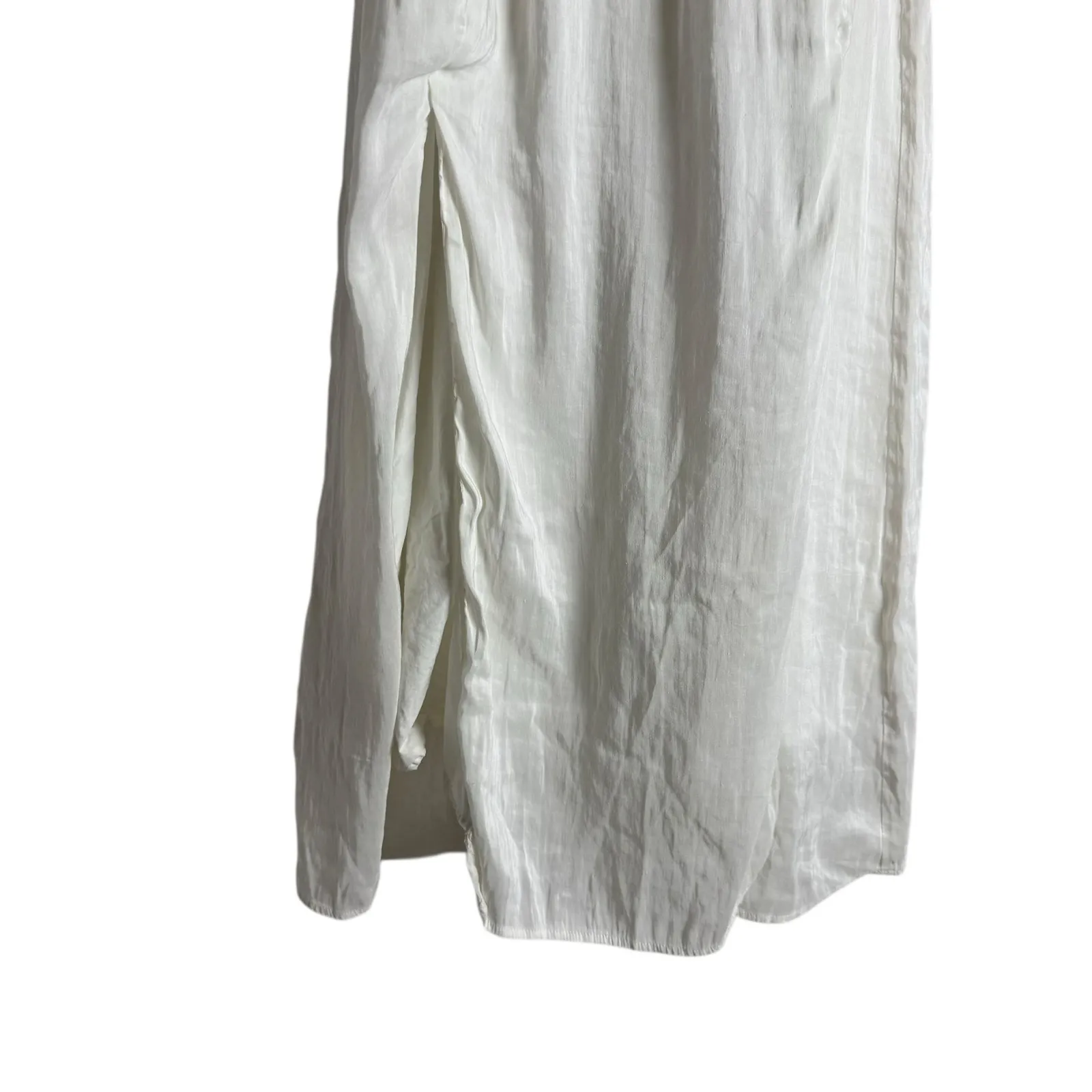 AllSaints Lary White Long Sleeve Off Shoulder Slit Linen Silk Midi Dress Size 4 - Image 10
