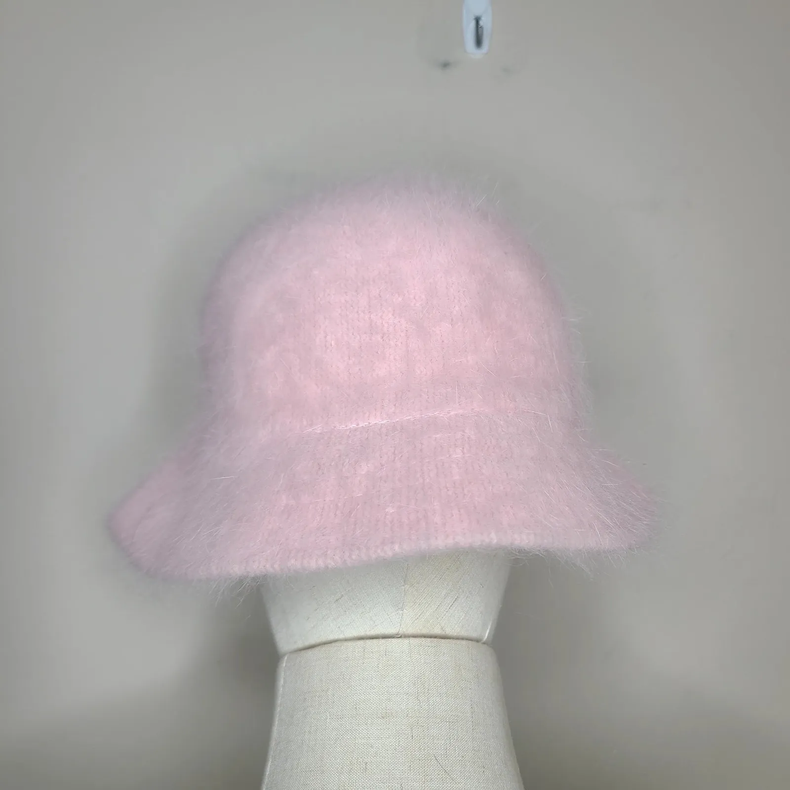 Angora Rabbit Blend Fuzzy Bucket Hat‎ Winter Warm Fuzzy Y2K Pink - Image 3