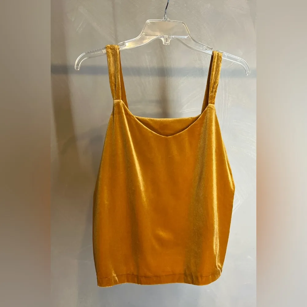 Old Navy women’s Casual Coquette Mustard Tobacco Leaf Velvet Cami/Tank Top|Sz: S - Image 2