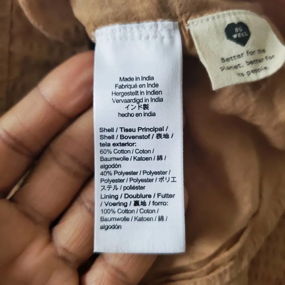 Madewell Tan Seersucker Ruffle Puff Sleeve Cutout Mini Dress Size XL - Image 9