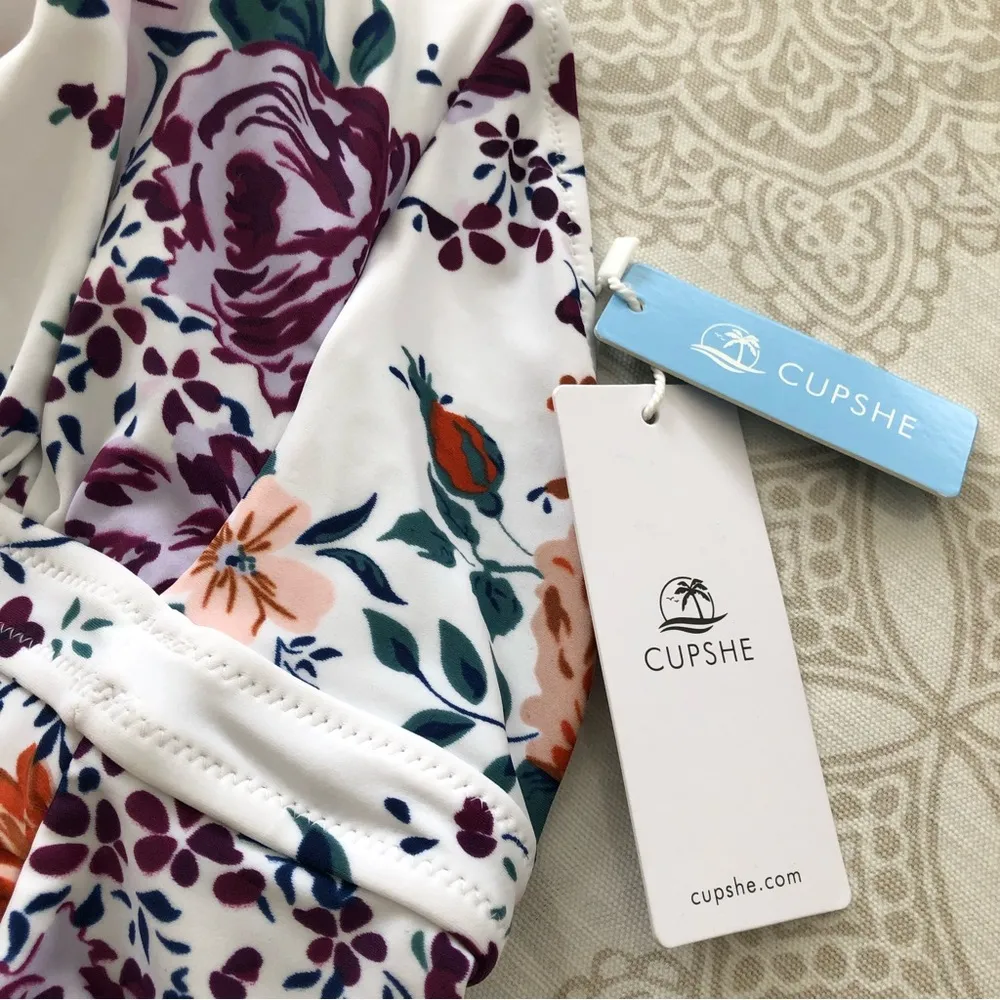 White with Pink Floral 1 piece Swimsuit L - Image 2