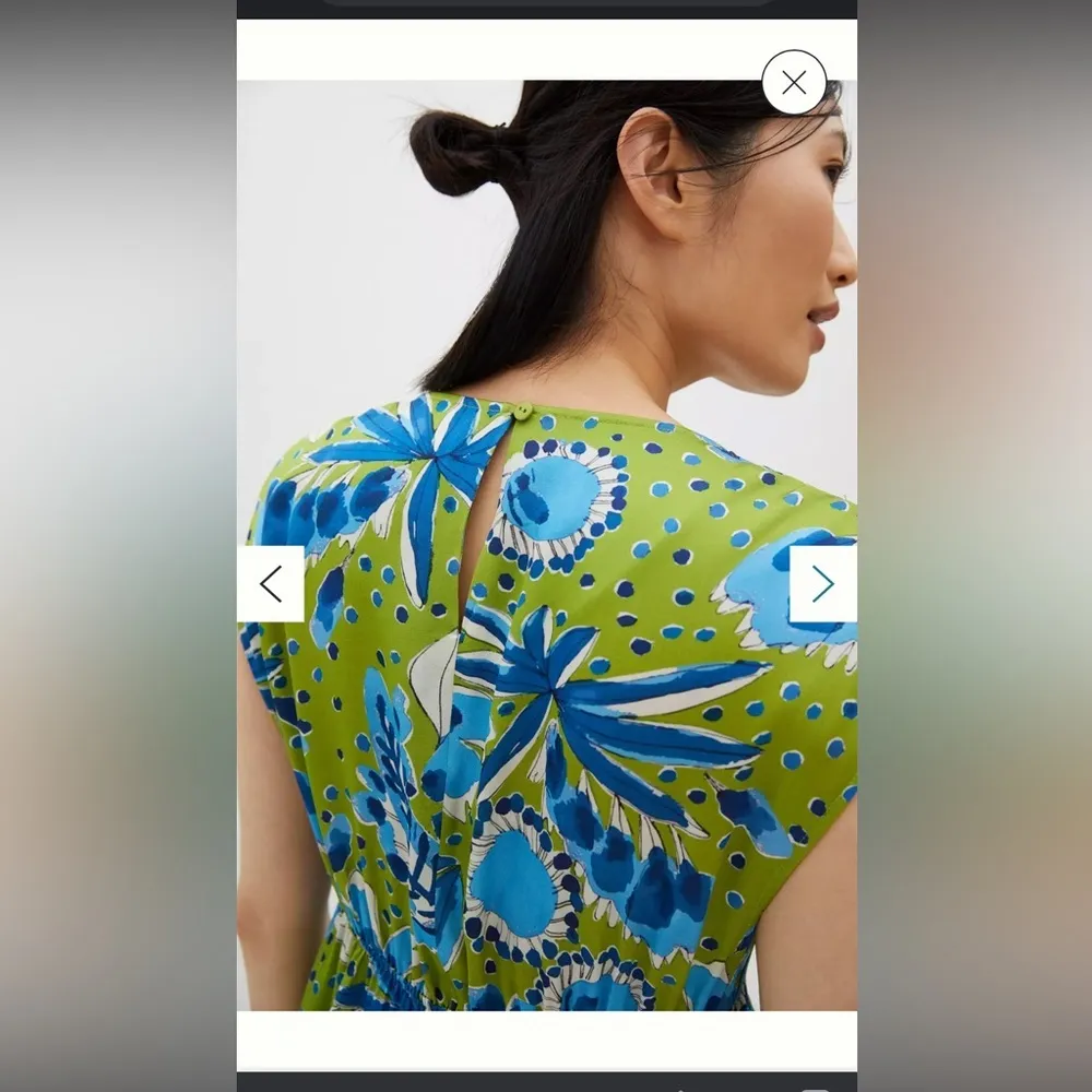 Vera for Anthropologie satin green blue bonnet floral dress $258 boho spring - Image 4