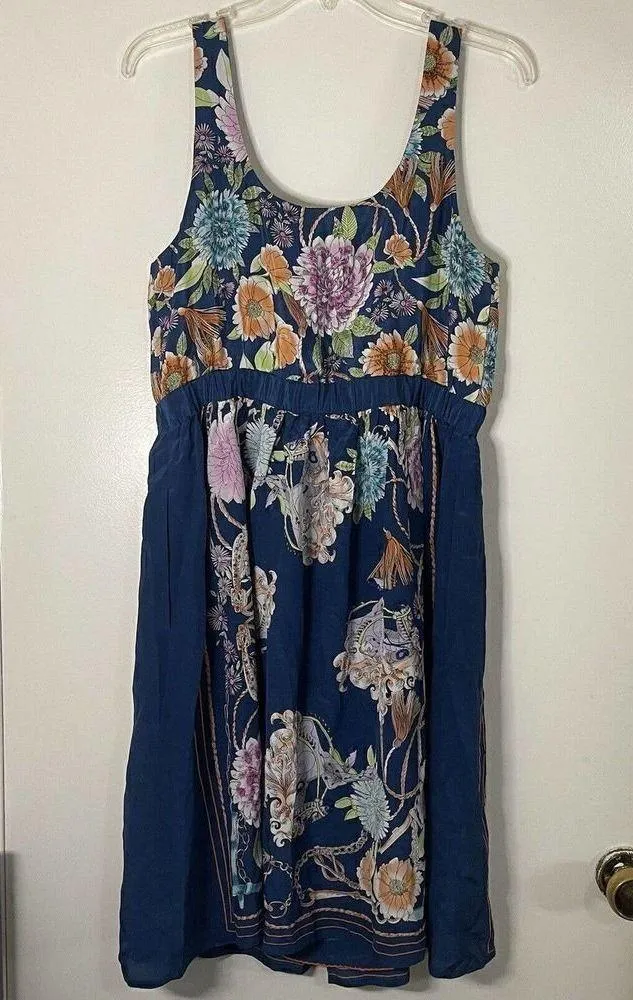 Anthropologie Moulinette Soeurs blue floral silk mini dress with pockets Medium - Image 6