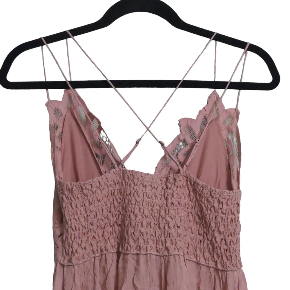 Free People Adella Slip Dress Mini Rose Lace Adjustable Ruffle Smocked S New - Image 7