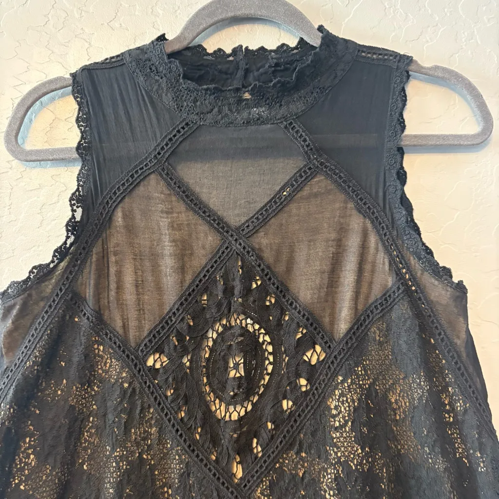 Free People Angel Lace black sleeveless witchy goth mini dress size small - Image 4