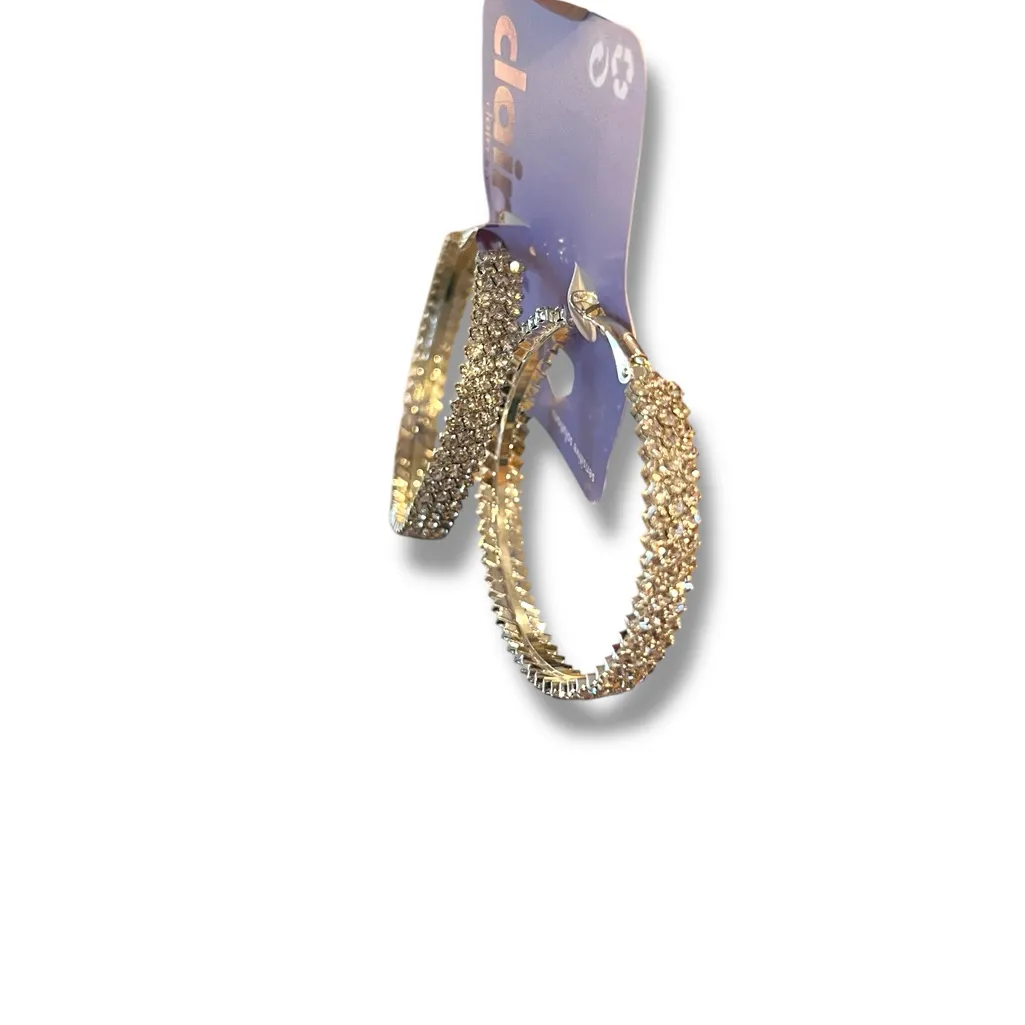 NEW! NWT Claire’s silver tone with April birthstone large hoop earrings 2” - Image 2