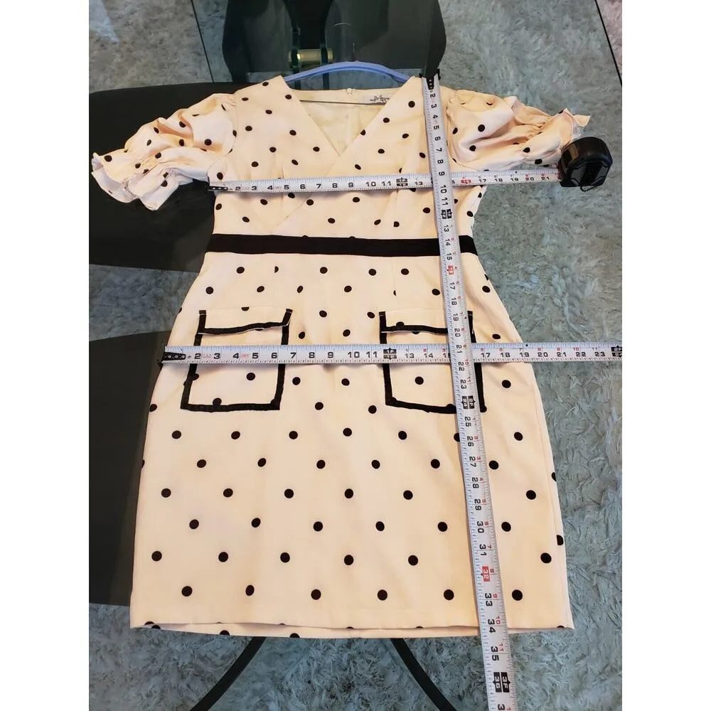 Marin Brand Womens Beige Polka Dot V Neck Short Sleeve Knee Length Shift Dress S - Image 12