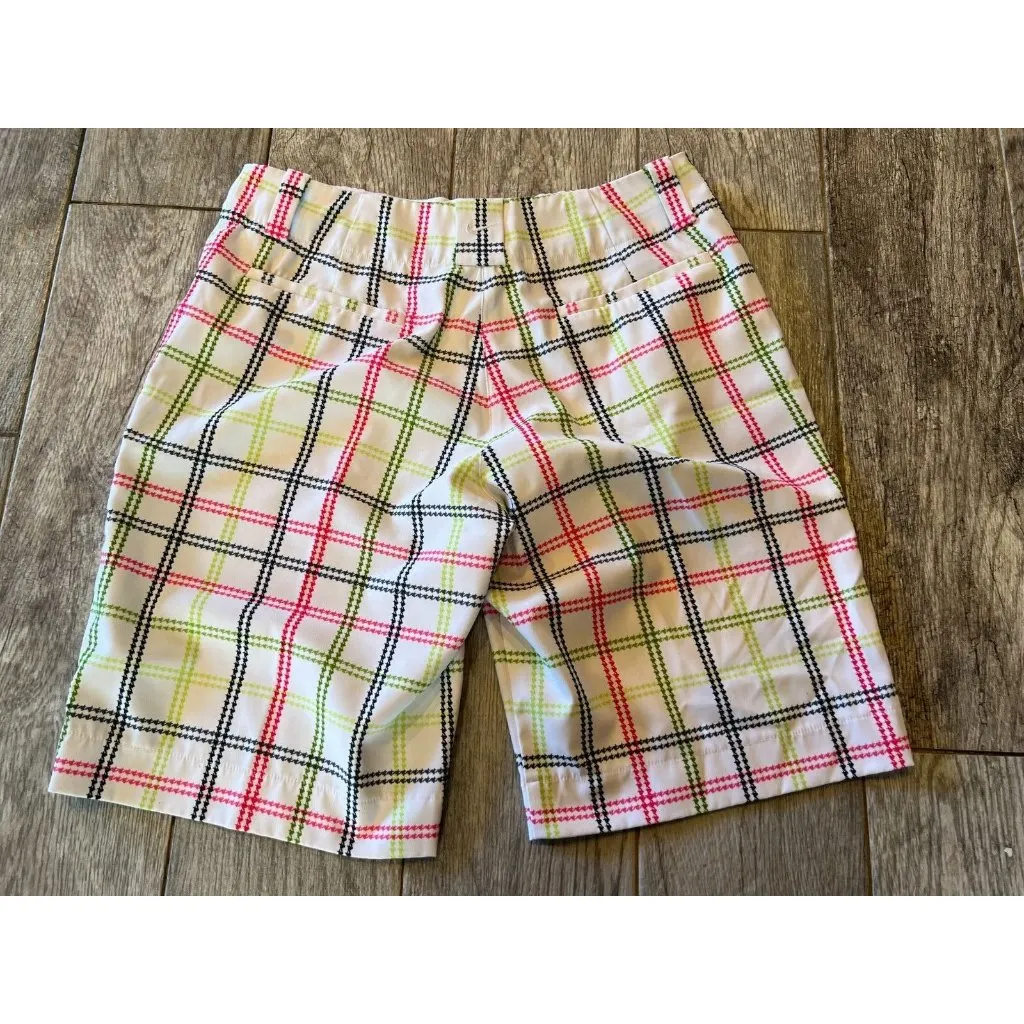 Nike Golf‎ Shorts size 6 Fit Dry Bermuda Short Plaid Pickleball Rainbow Pockets - Image 7