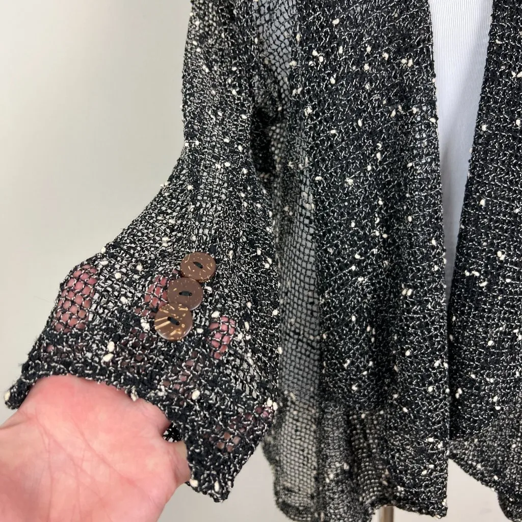 Lulu‎ B Cardigan Womens Large Black Tweedy Open Net Knit Beachy Draped Lagenlook - Image 5