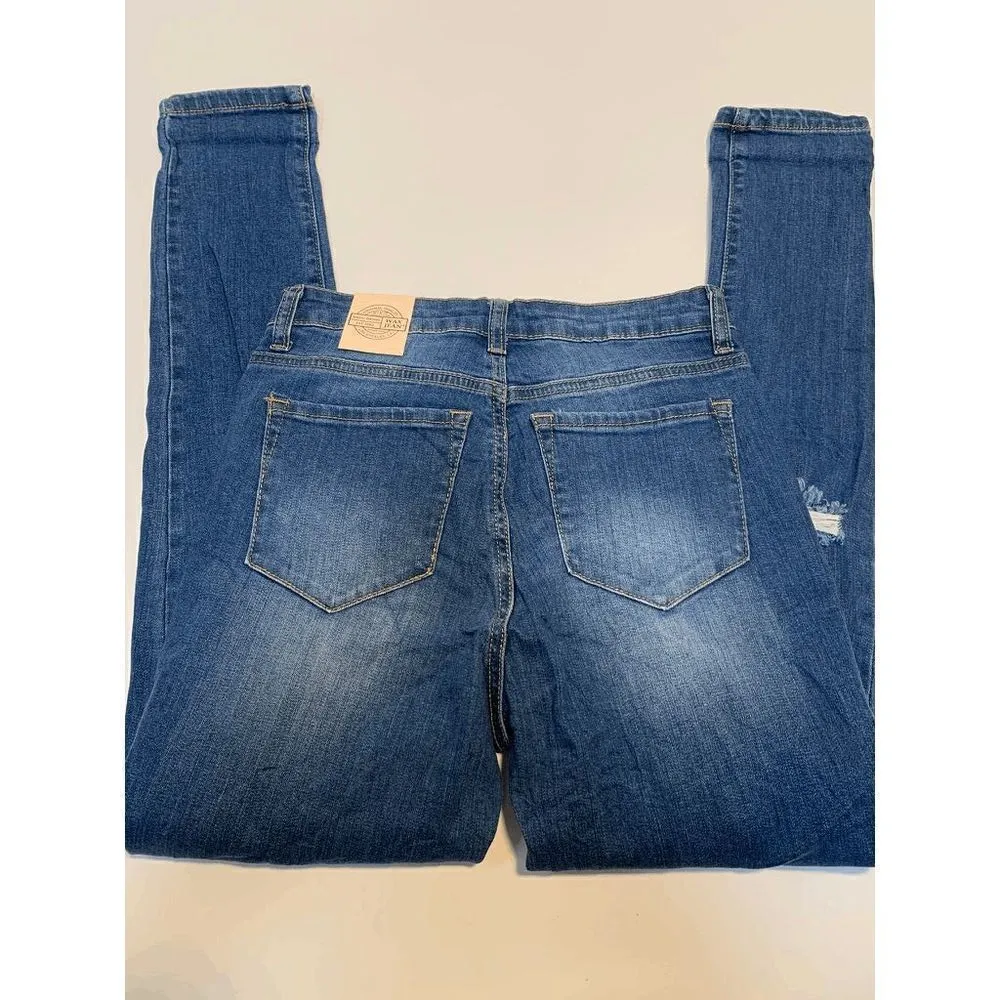 Wax Jeans Women's High Waist Distress Slim Straight Stretch Denim Jeans Waist Si - Image 3