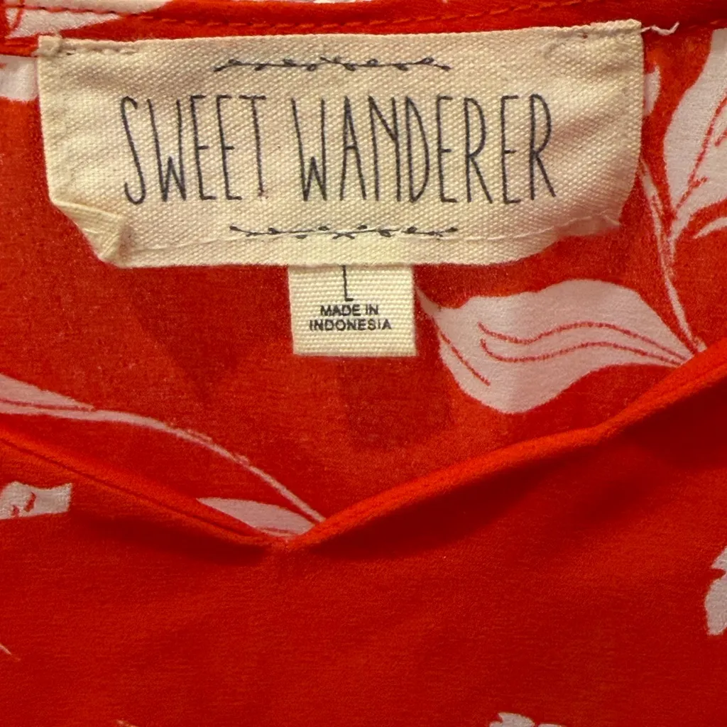 Sweet Wanderer Floral Cami Tank Top – Red & White – Size Large - Image 3