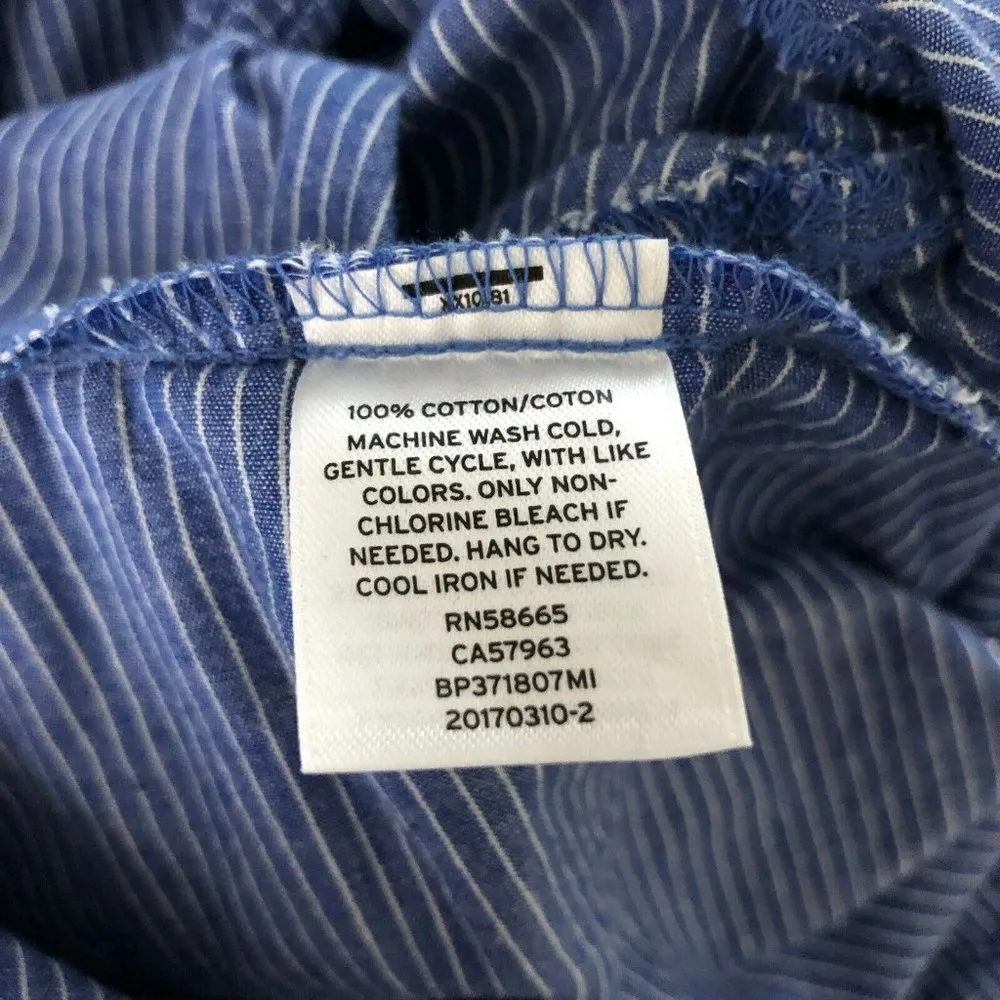 BP Womens Crop Top Tie Front Pinstripe Short Sleeve Button Detail Blue S - Image 4