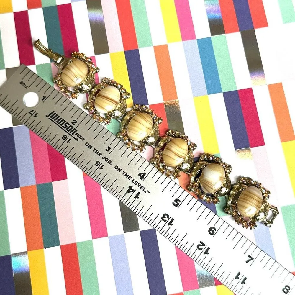 Vintage Shell and Rhinestone Statement Bracelet - Image 10
