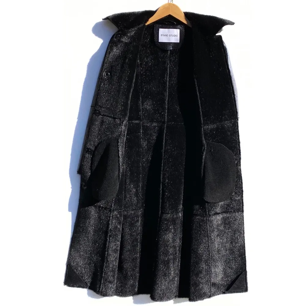 STAND STUDIO Women’s Nino Black Faux Leather Fur Lined Snap Front Coat size 32 - Image 8