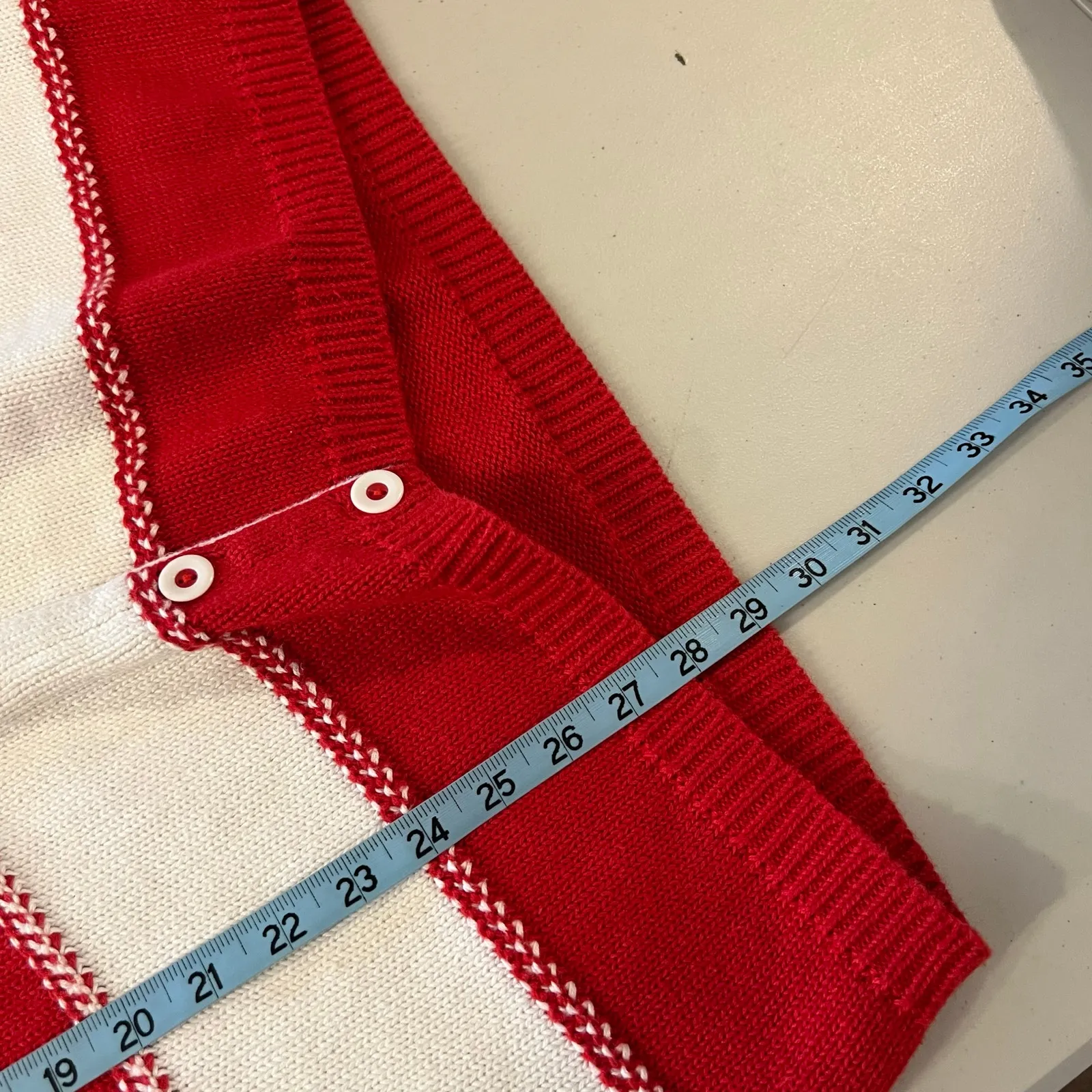 Liz Claiborne Red & White Chunky Cotton Knit Sweater Long Vest Size Medium - Image 10