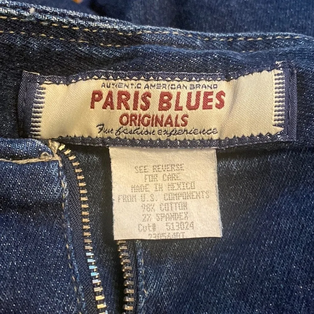 Vintage PARIS BLUES Dark Wash Low Rise Zip Front Flared Jeans - Image 3