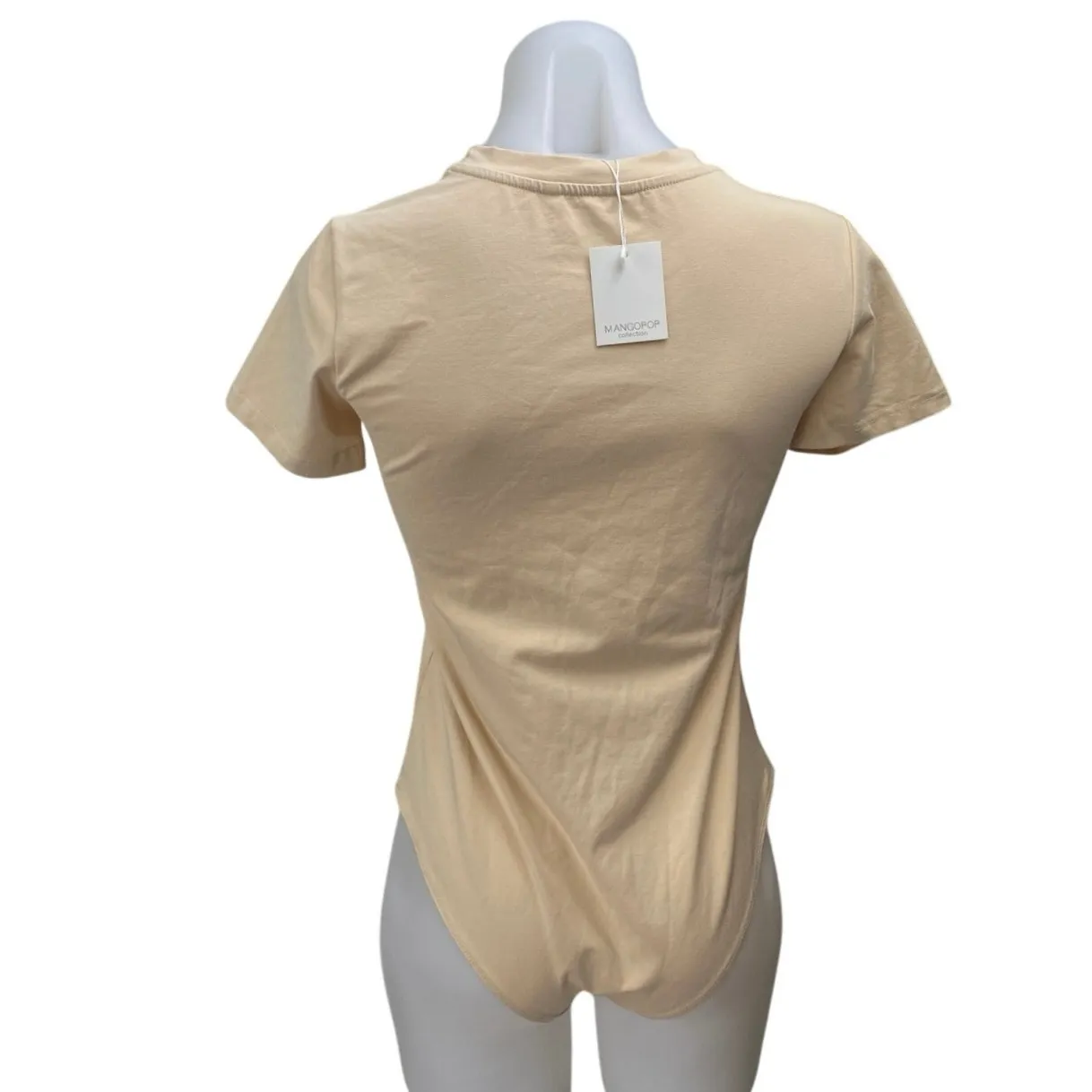 NEW Mangopop Beige Nude Short Sleeve Crew Neck T Shirt Tee Bodysuit Top Size M - Image 2